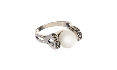 Genuine Marcasite And Freshwater Pearl Sterling Silver Ring 7 3 Ct Marcasite Sterling Silver