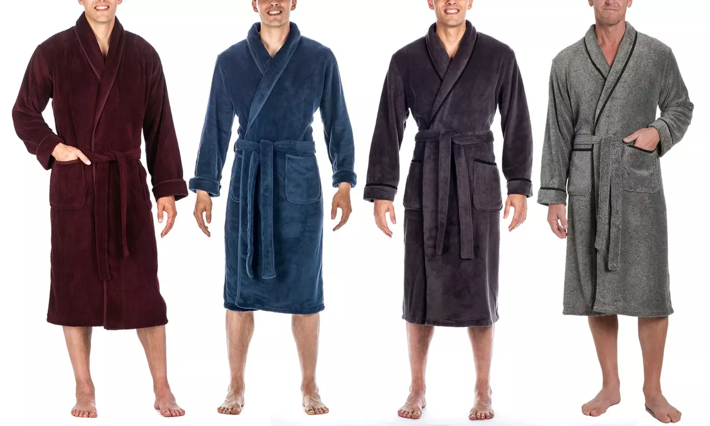 Men's Premium Coral Fleece Plush Spa/Bath Robe - Primary Image