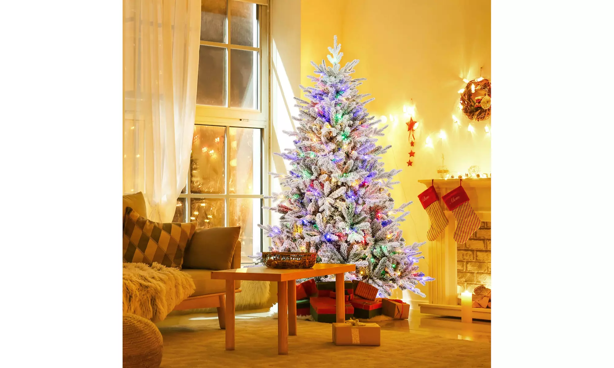 Costway 4.5/6/7 FT Christmas Tree with 8 Lighting Modes Multi-Color LED Lights