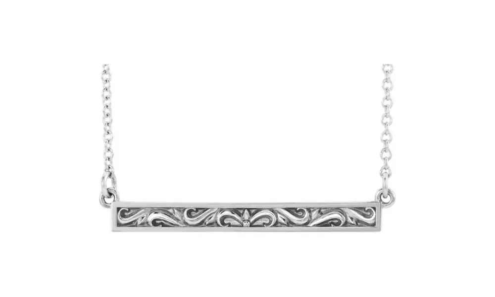 White Gold-Plated Scroll Bar Necklace - Primary Image