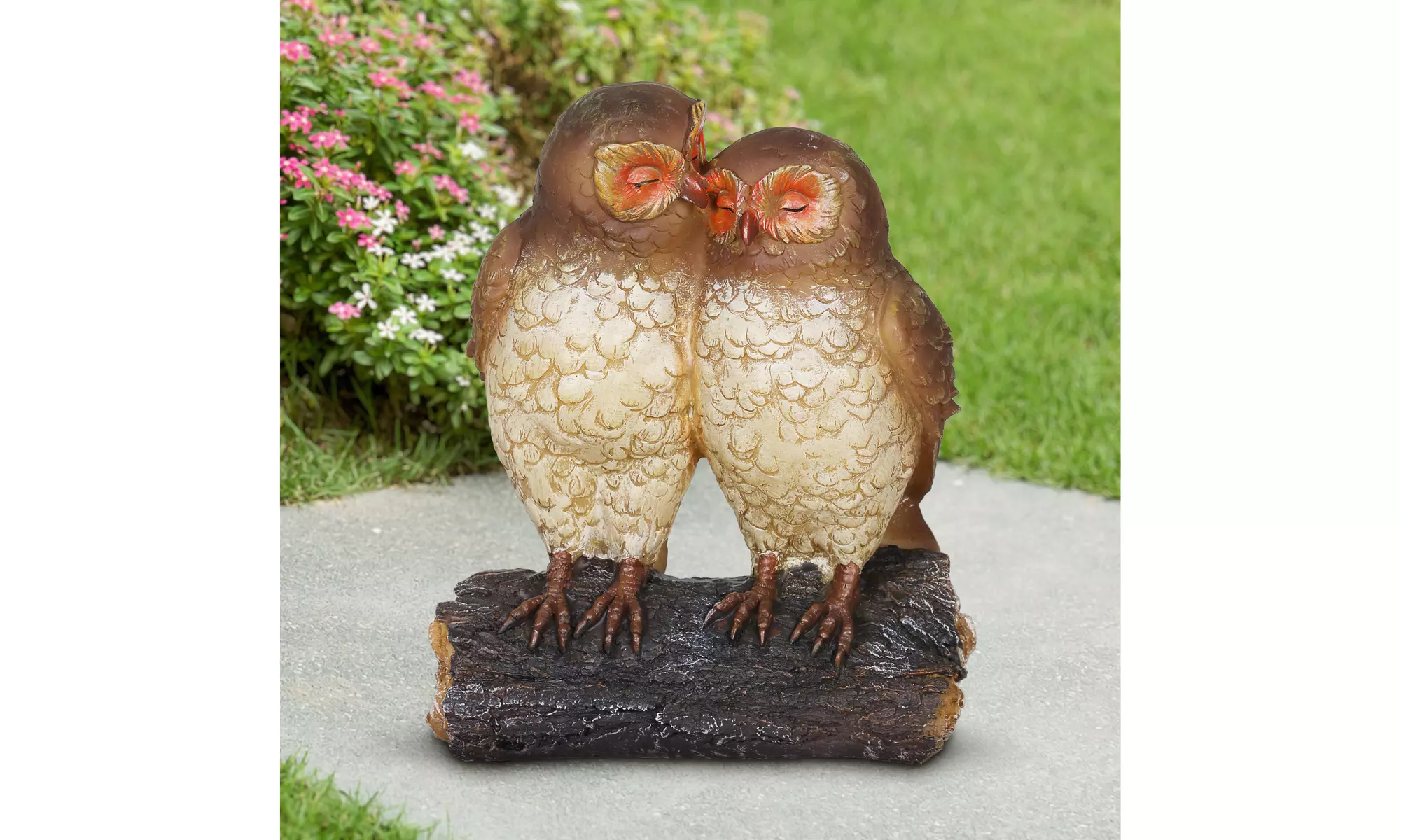 Exhart Solar Snuggling Owls on Stump Hand Painted Garden Statue,  4 by 9 inches - Primary Image