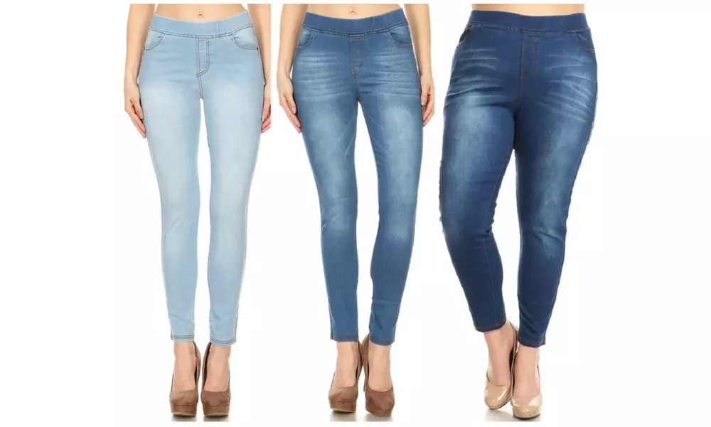 Jvini Women's High-Waisted Faded Skinny Denim Jeggings. Plus Sizes Available. - Primary Image
