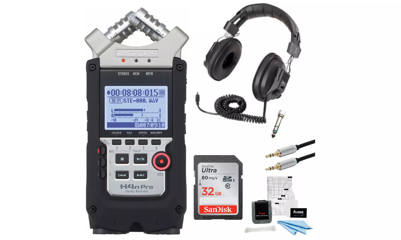 Zoom H4N PRO Four-Track Handy Audio Recorder with Headphones & Accessory Bundle - Primary Image