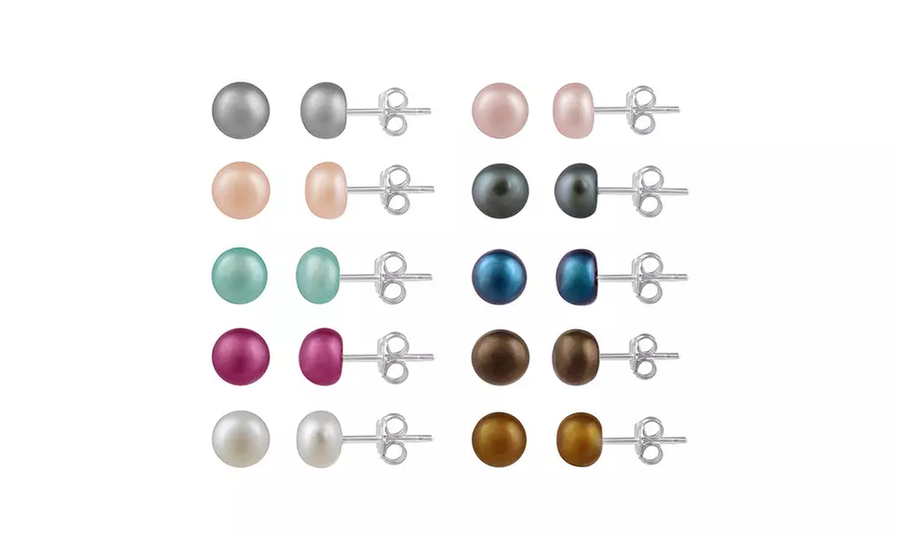 5mm Multi Color Freshwater Cultured Pearl Stud Earrings, Set of 10