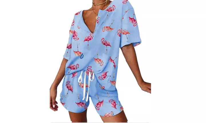 Leo Rosi Women's Khloe Printed Short Sleeve & Shorts Comfy Lounge Set (2-Piece) - Second Medium