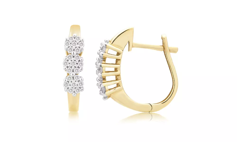 1/4 cttw Flower Cluster Diamond Hoop Earring 10K Gold Jewelry for Women - Primary Image