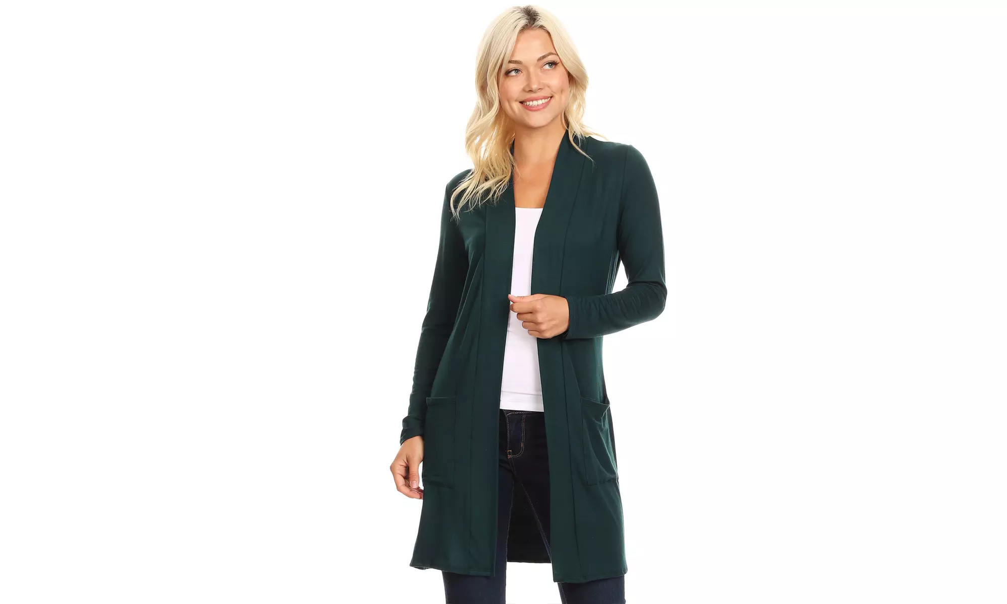 Women's Casual Open Front Basic Long Sleeves Side Pockets Solid Cardigan