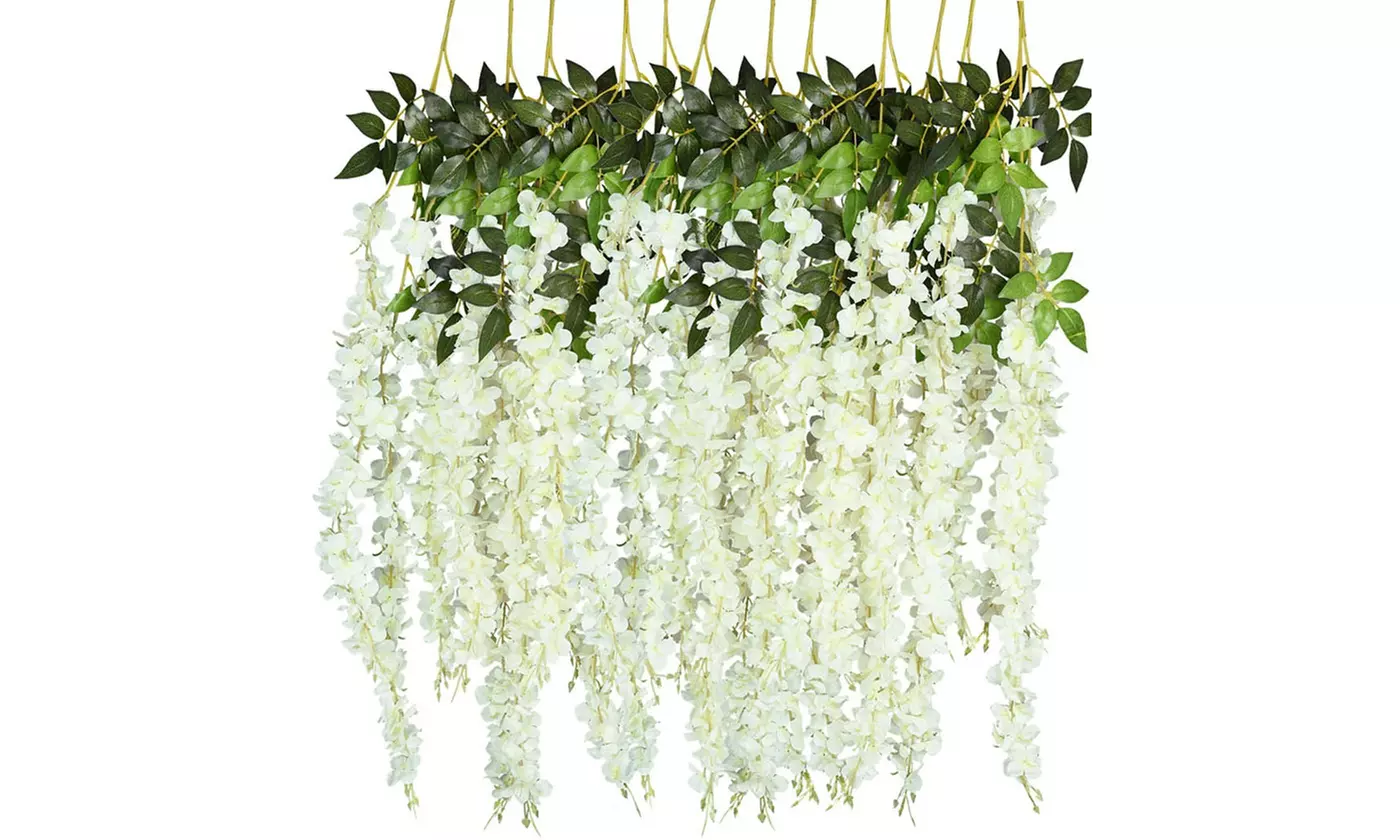 12-Pack Artificial Fake Wisteria Vine Ratta Hanging Garland Silk Flowers String - Primary Image
