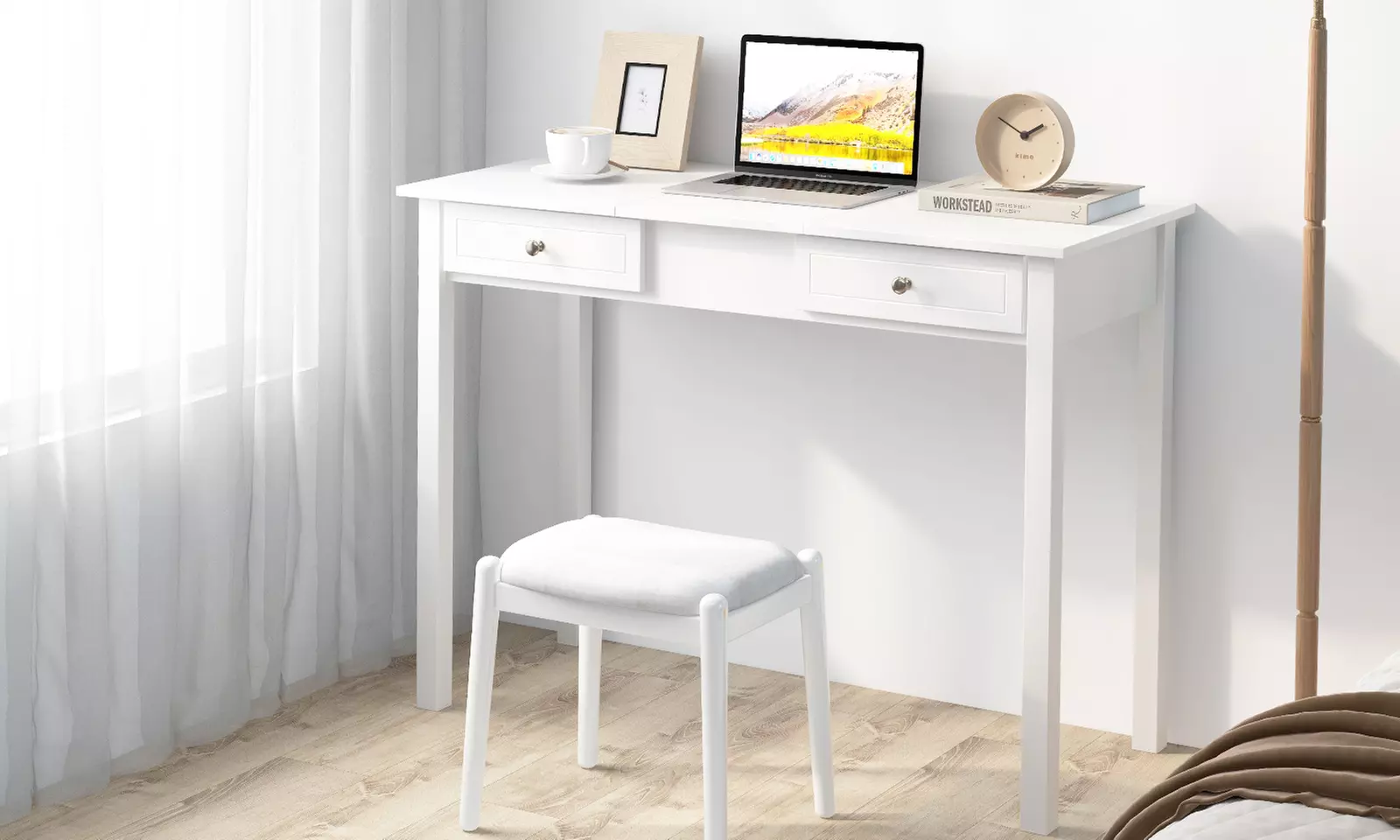Costway 2-In-1 Vanity Table Flip-Top Mirror 2 Drawers 9-Slot Storage Compartment - Primary Image