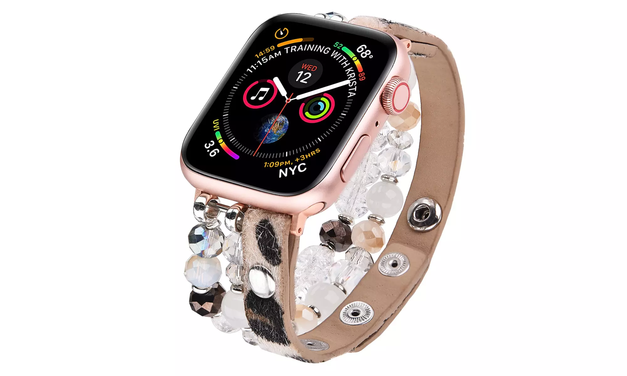 Leopard Calf Leather and Crystal Apple Watch Band All Series