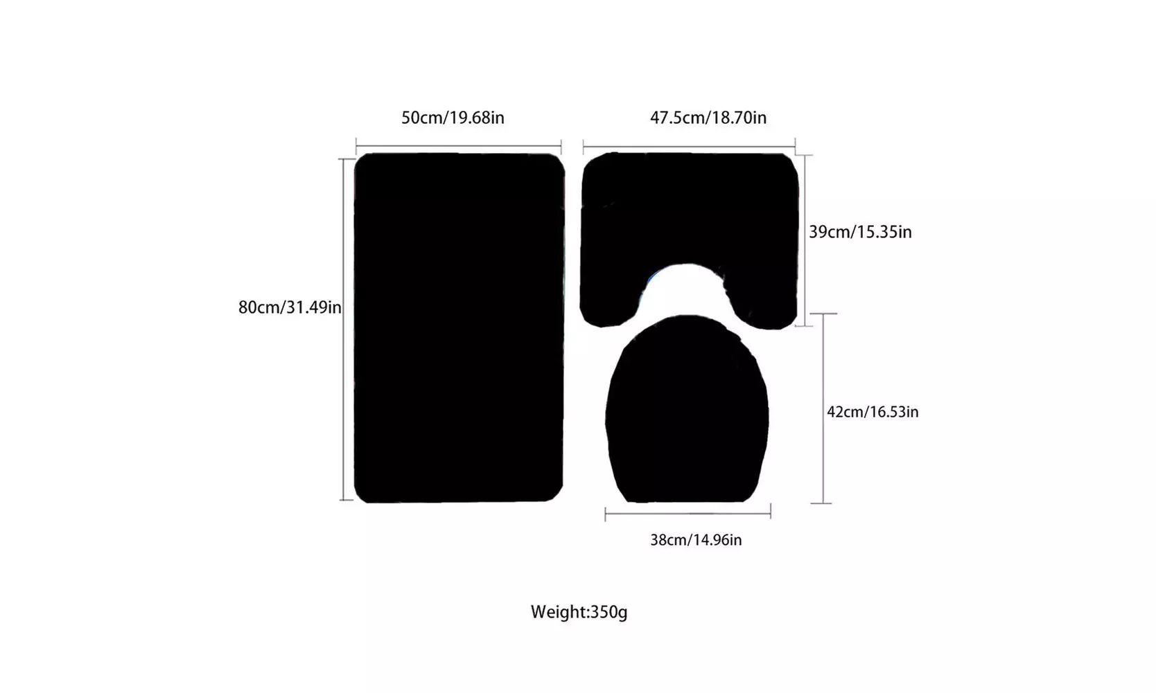 US 3-Piece Bathroom Rug Set Include U-Shaped Contour Toilet Mat Machine Washable