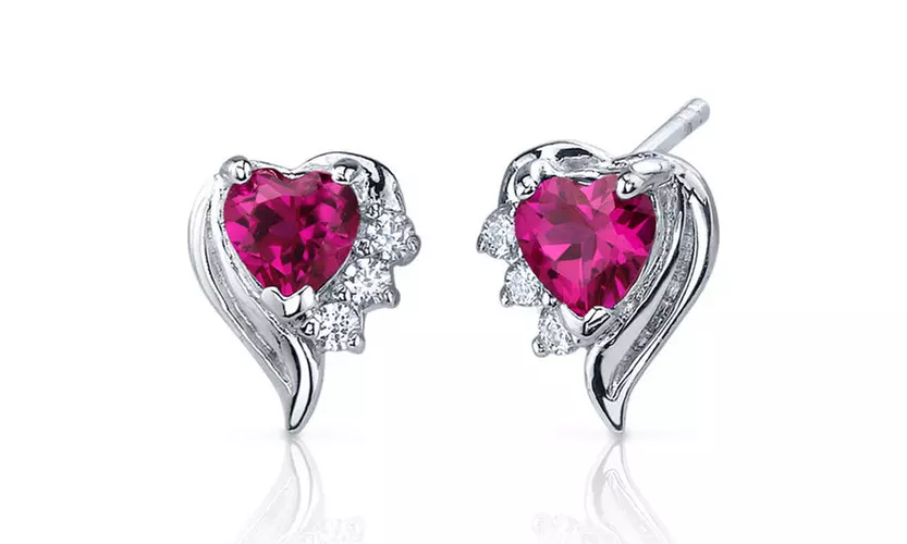 Cupids Grace 1.50 Carats Ruby Heart Shape CZ Earrings in Sterling Silver - Primary Image