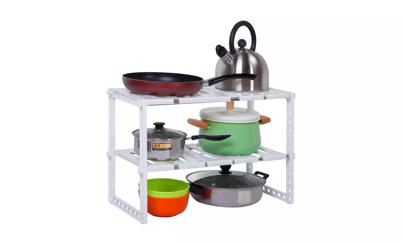 2 Tier Under Sink Storage Shelf Adjustable Storage Shelving Unit White