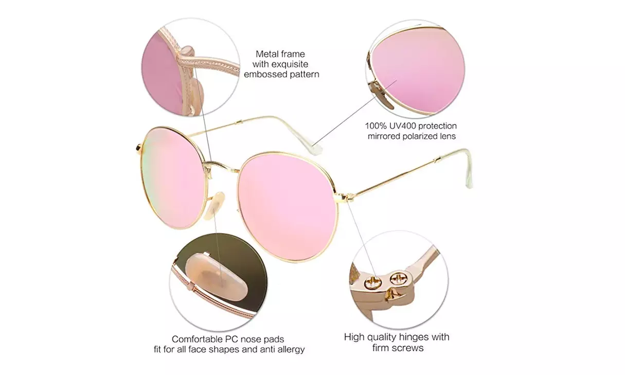 SOJOS Small Round Polarized Sunglasses Mirrored Lens Unisex Glasses - Second Medium