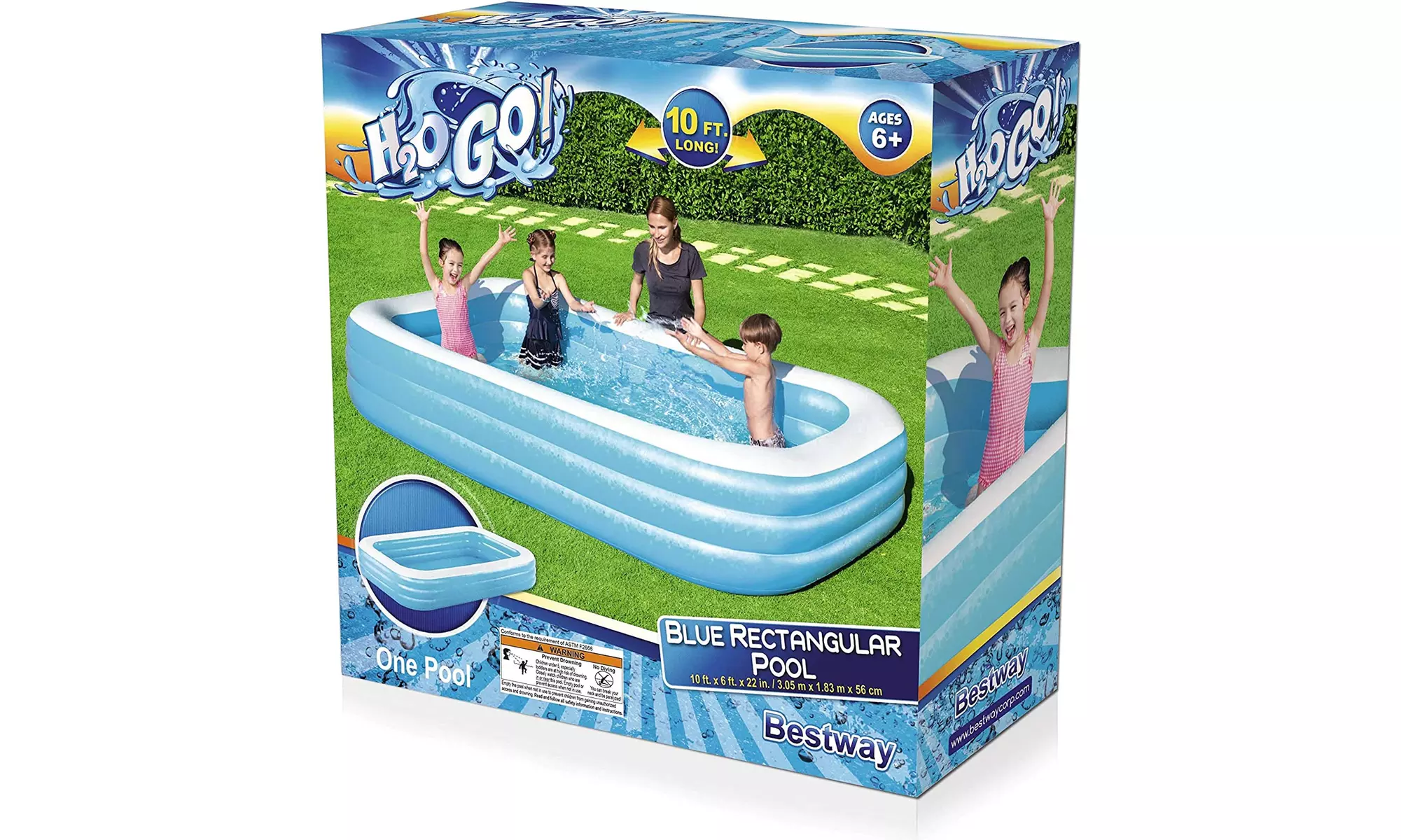 Bestway H2OGO Rectangular Inflatable Set 10ft x 22in Above Ground Pool Blue - Primary Image