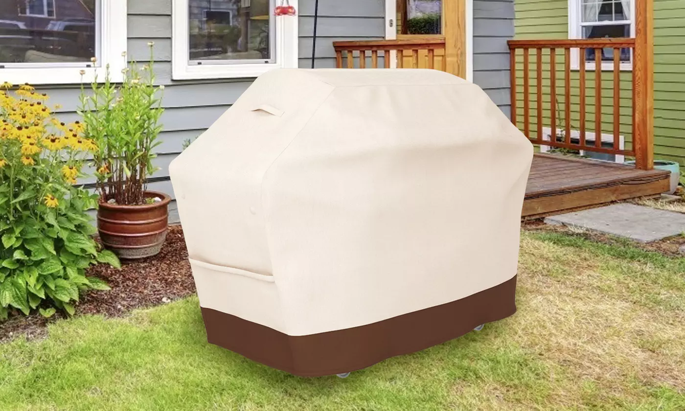 Tuyeho Grill Cover 600D Heavy Duty Waterproof Gas BBQ Cover Beige - Primary Image