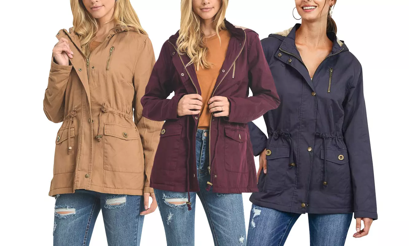 Women's Casual Solid Utility Faux Fur Hood Parka Jacket - Primary Image