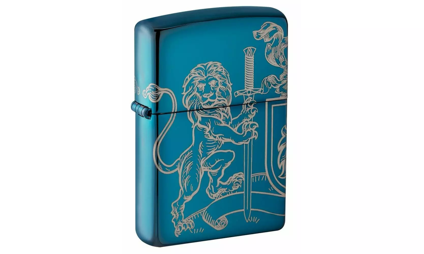 Zippo Medieval Coat of Arms Lion Laser Engraved, High Polish Blue Lighter #49126 - Primary Image