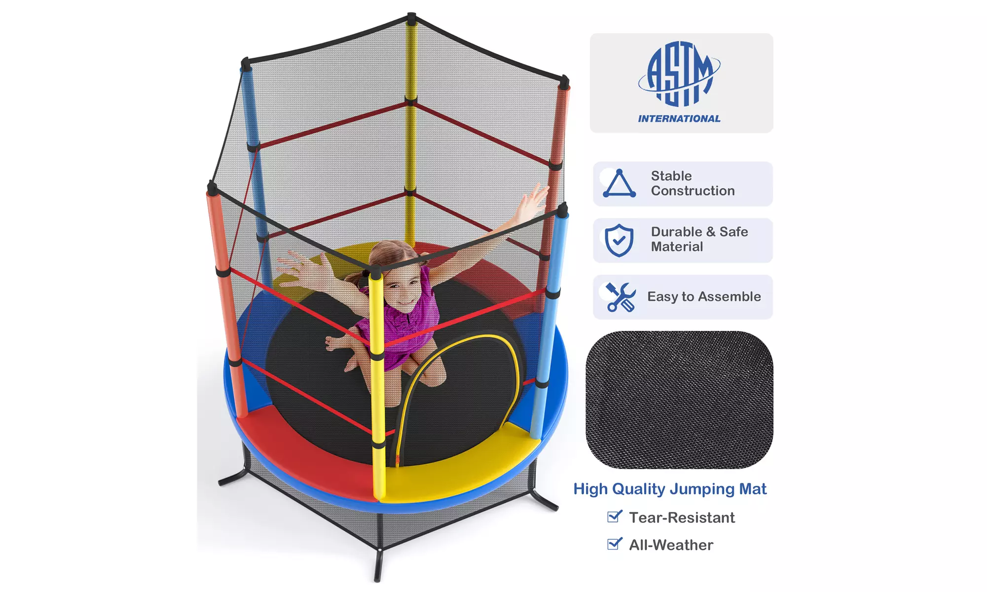 Youth Jumping Round Trampoline 55'' Exercise W/ Safety Pad Enclosure Combo Kids