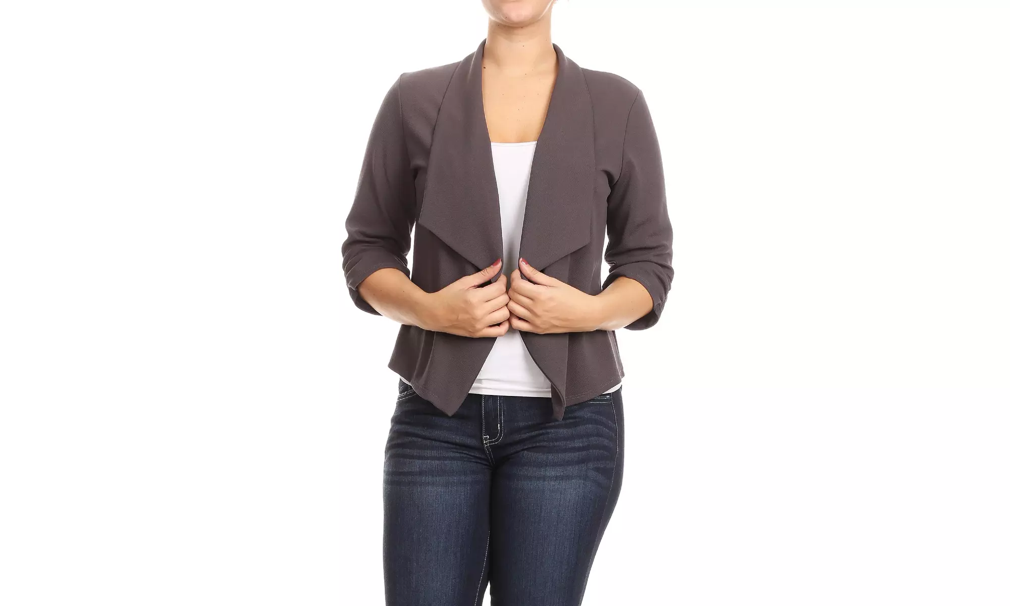 Women's Casual Plus Size Solid Open Front Blazer Jacket 