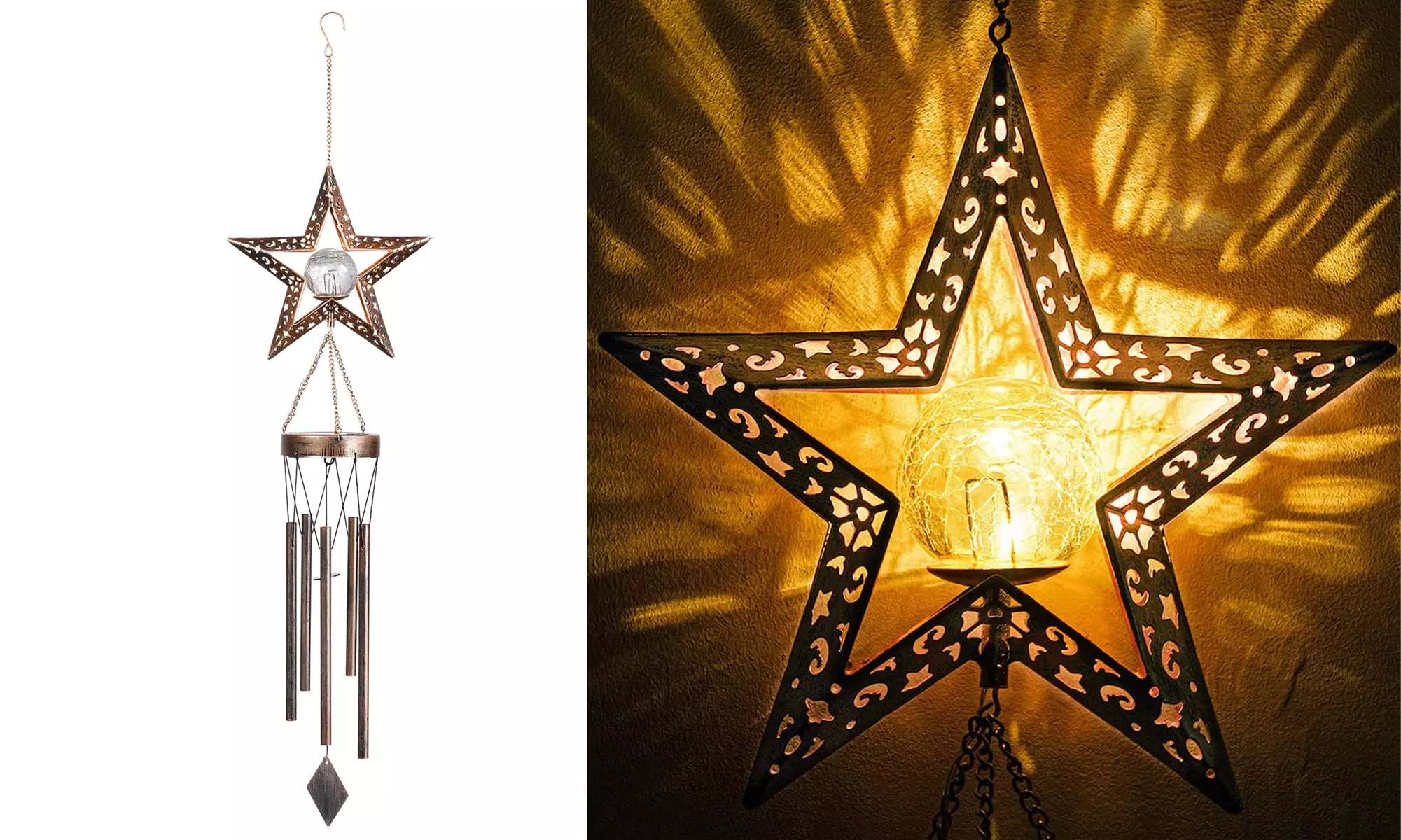 Solar Wind Chimes Outdoor Garden Waterproof Metal LED Hanging Chime Decor