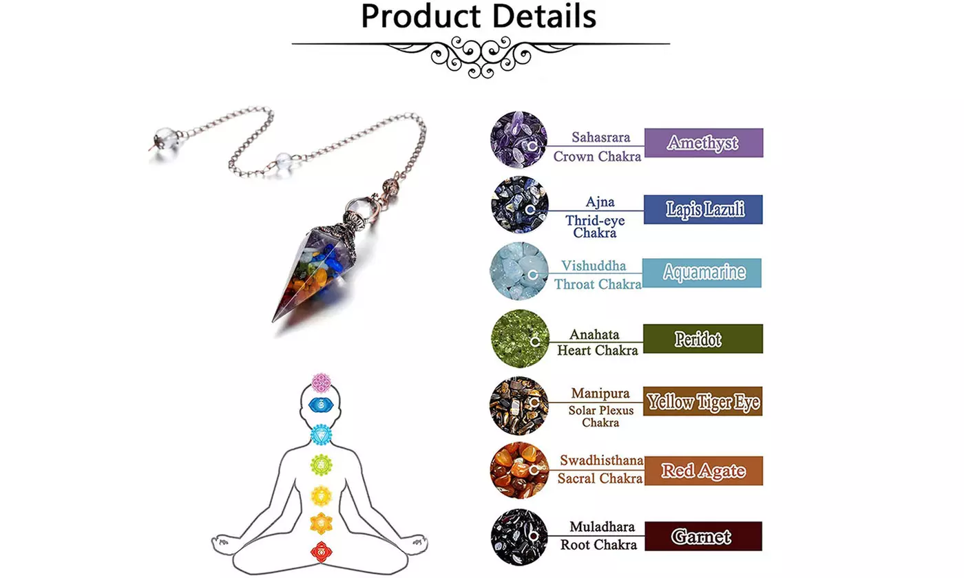 Natural Quartz Chakra Crystal Reiki Gemstone Orgone Pendulum Pendant with Box