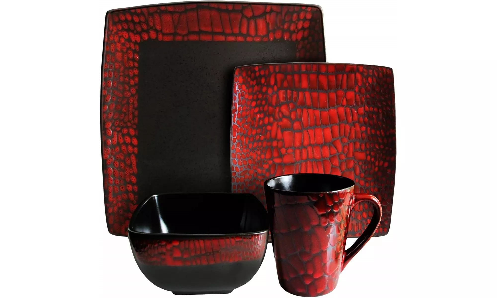 American Atelier Boa 16-Piece Square Dinnerware Set, Red  - Primary Image