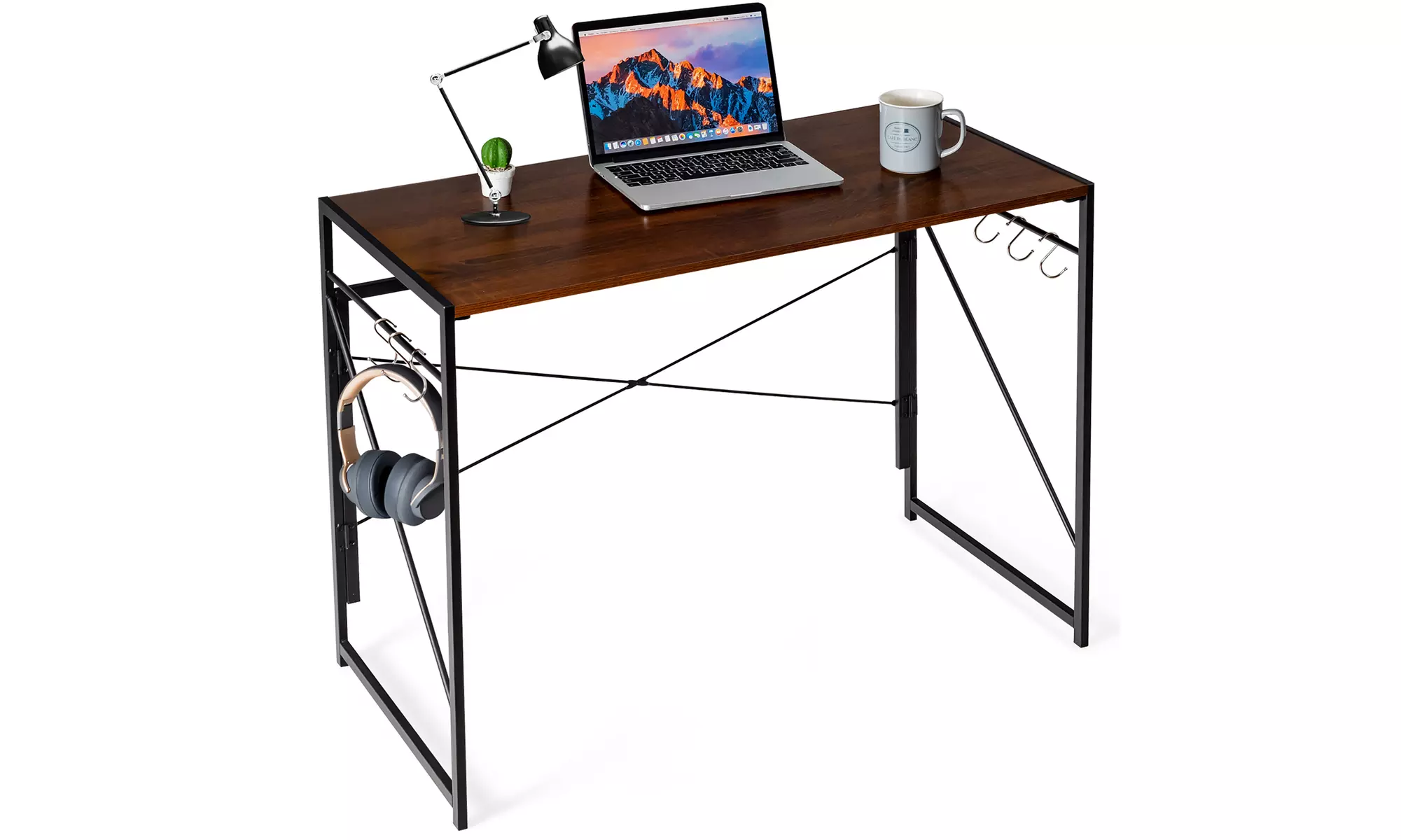 Costway Folding Computer Desk Writing Study Table w/6 Hooks Home Office - Primary Image