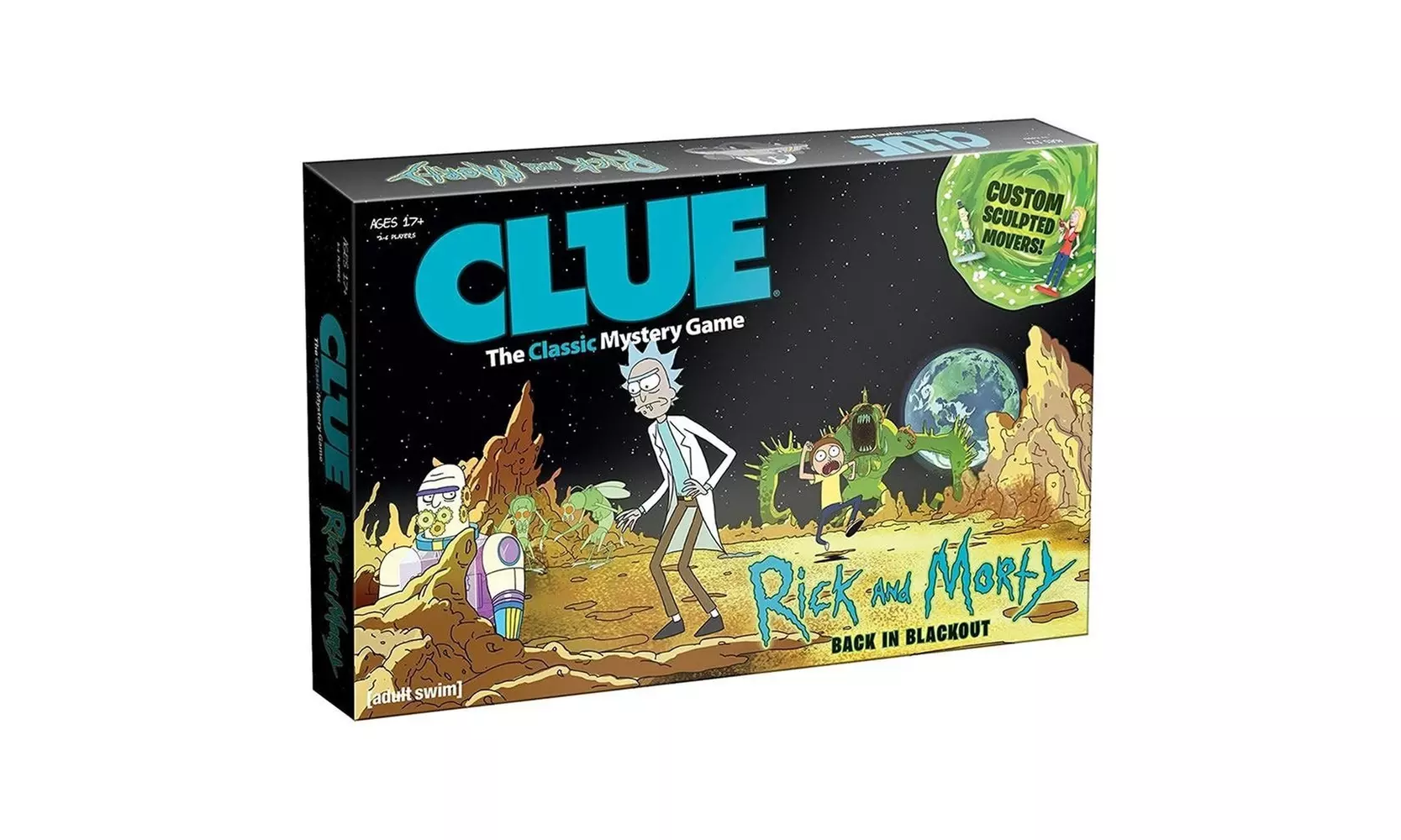 Clue Rick & Morty Edition Back in Blackout Mystery Board Game USAopoly CL085434 - Primary Image