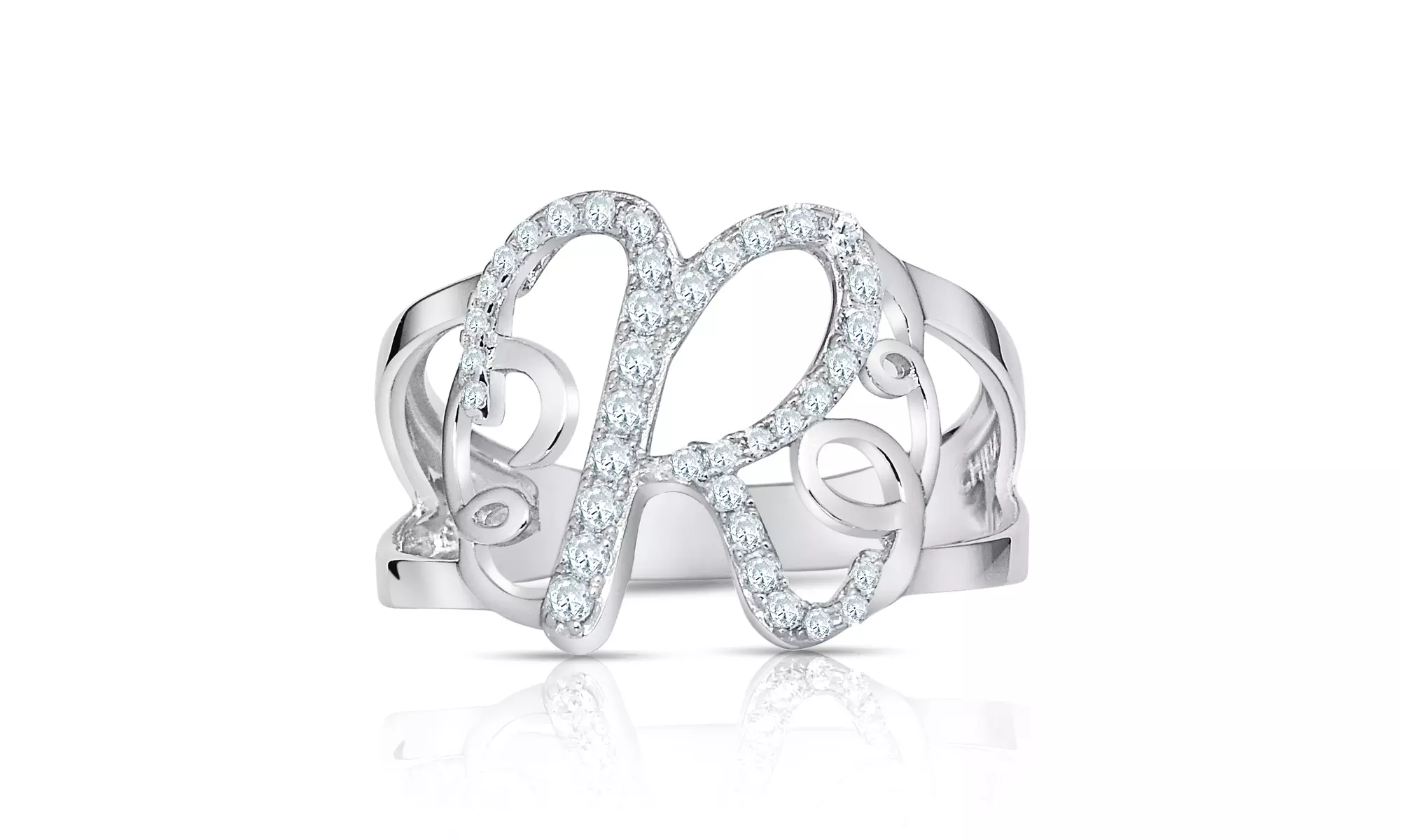 Crystal Monogram Ring in Sterling Silver