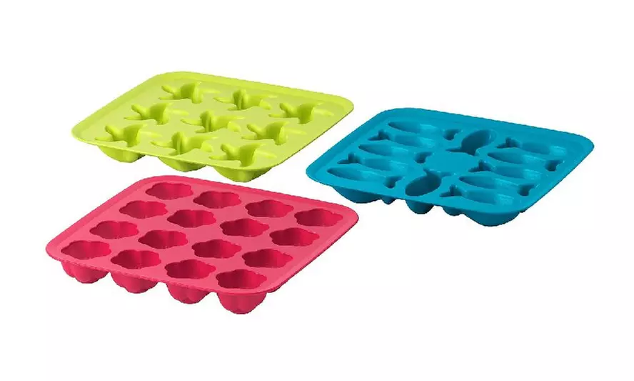 Plastic Synthetic Rubbe Ice Cube Tray 3 Different Design Shapes Star Fish Flower - Primary Image