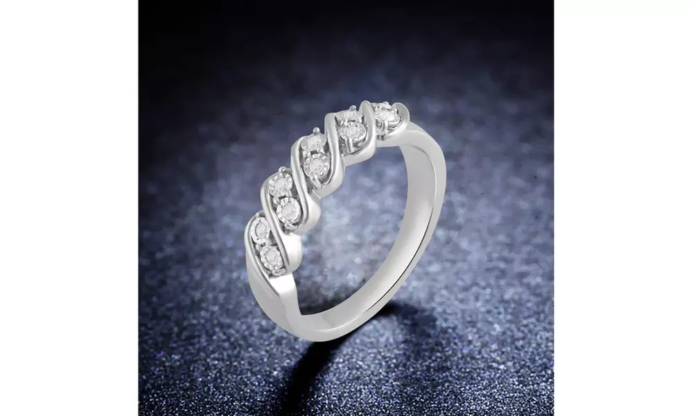 1/10 CTTW Diamond Miracle Plate Twist Ring in Sterling Silver by DiamondMuse - Primary Image