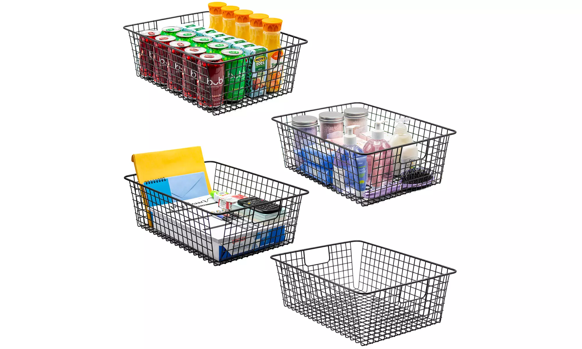 Multi-Pack Metal Wire Bin Organizer - Closet Shelf Storage Basket w/ Handles - Primary Image
