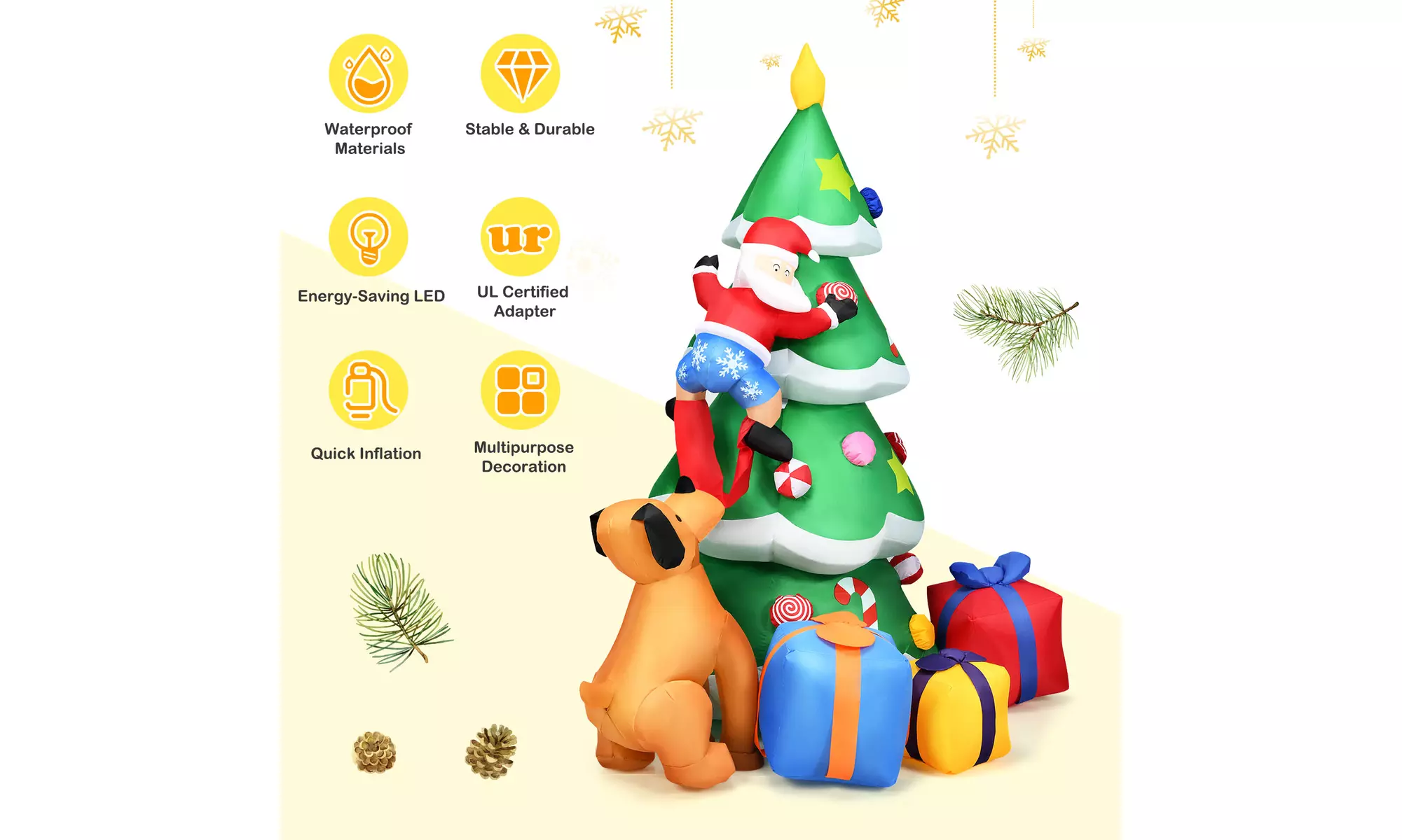 Costway 7 FT Inflatable Christmas Tree Santa Decor w/LED Lights Yard Decoration