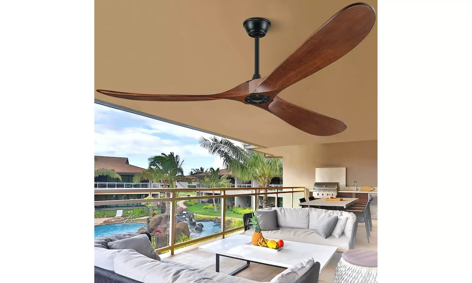 72" Large Modern Ceiling Outdoor/Indoor Fan, No Light with Remote (Dark Walnut)  - Second Medium