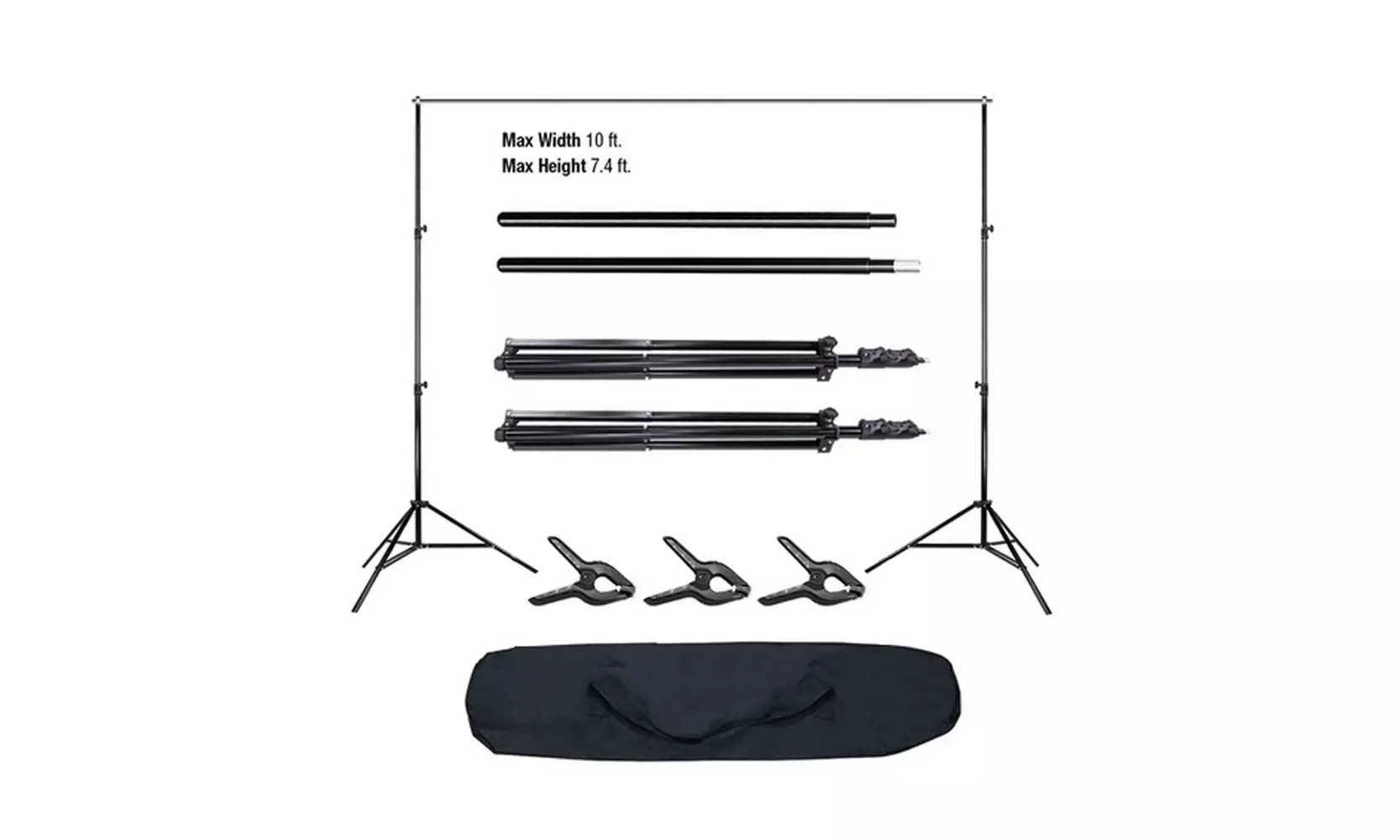 Kshioe Photo Studio 10ft Background Stand Support Kit w/3Fish Mouth Clips - Primary Image