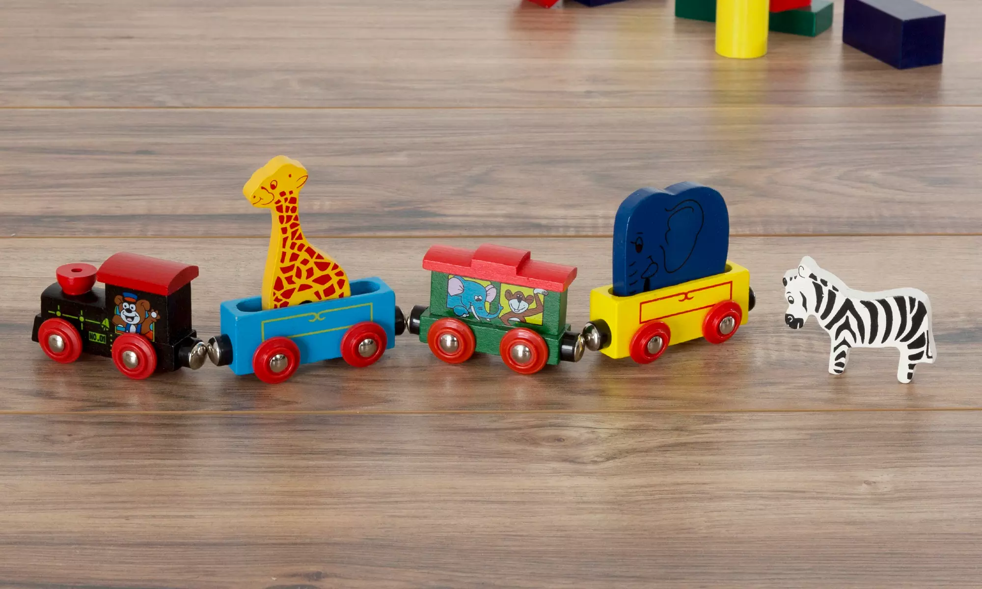 Hey! Play! Wooden Magnetic Train Toy Set with Animals - Primary Image
