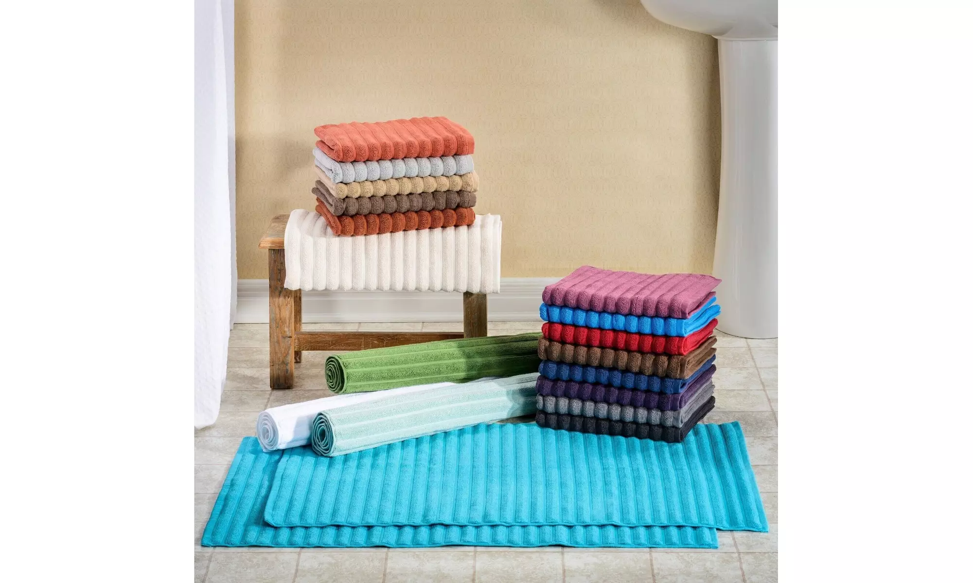 Superior 2 Piece Eco Friendly Cotton Modern Solid Textured Striped Bath Mat Set - Primary Image