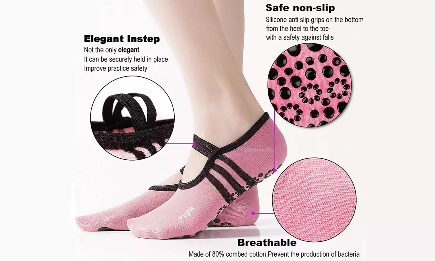1-3 Pair Yoga Sock for Women Non-Slip Grips & Straps Dance Socks Pilates Socks