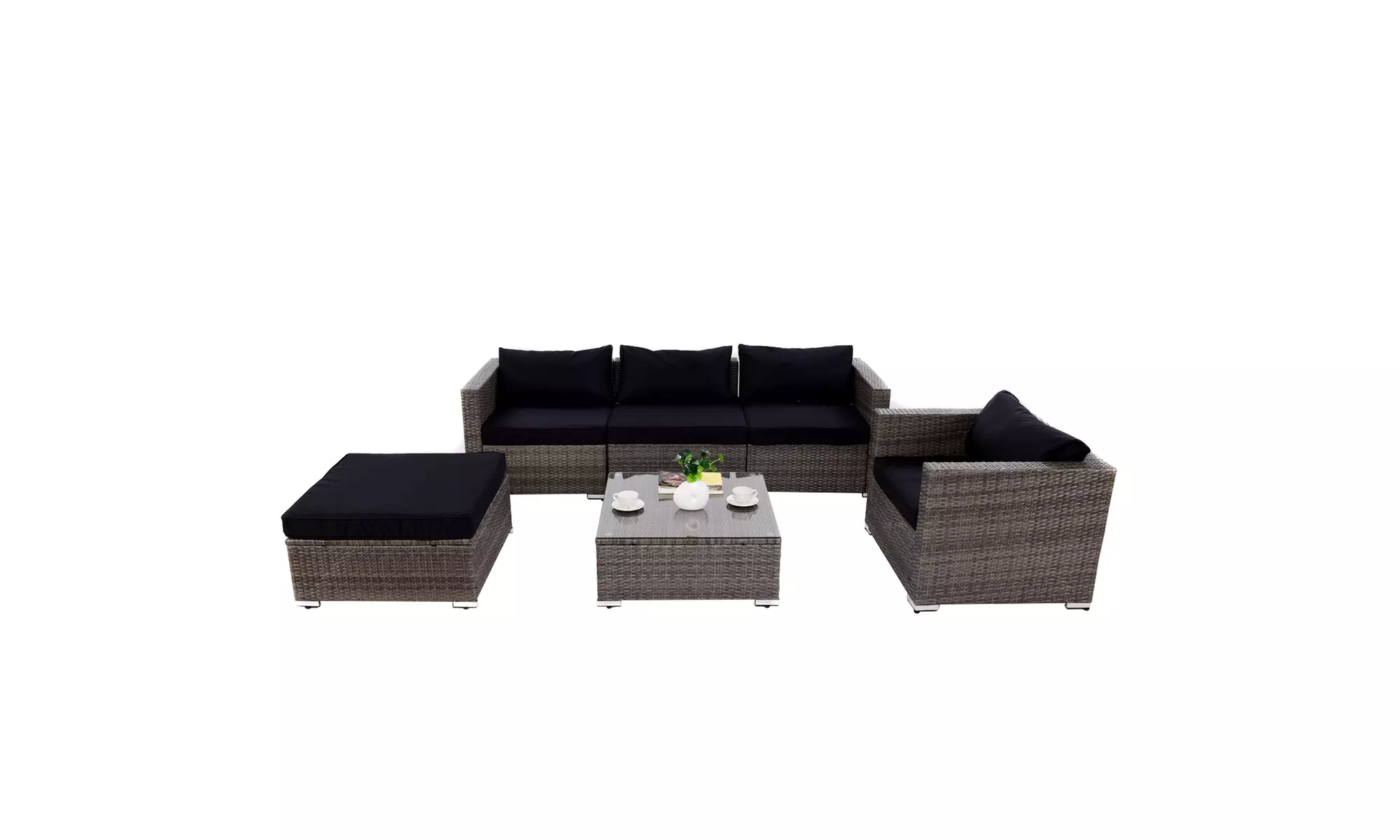 Costway 6PC Patio Garden Rattan Furniture Set Sofa Table W/2 Set Cushion Cover
