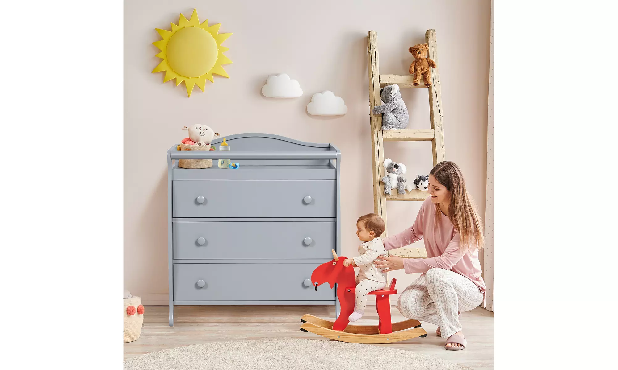 Costway 3-Drawer Dresser Changing Table w/Safety Belt Guardrails for Kids' Room - Primary Image