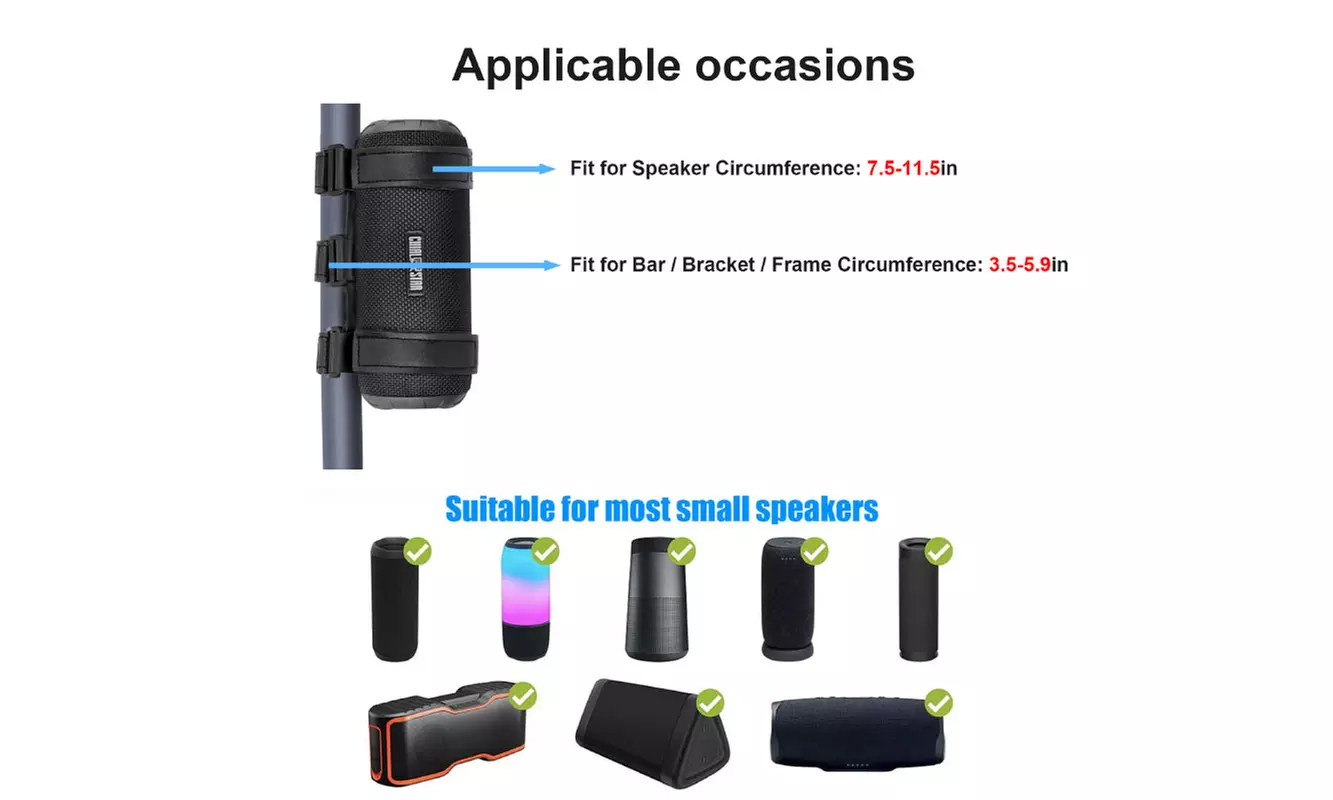 Portable Speaker Mount for Golf Cart Railing Adjustable Strap Bluetooth Speakers