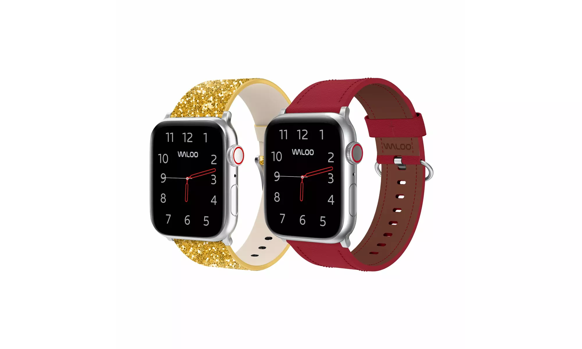 Waloo 2-Pack Leather Bling and Classic Leather Apple Watch Bands