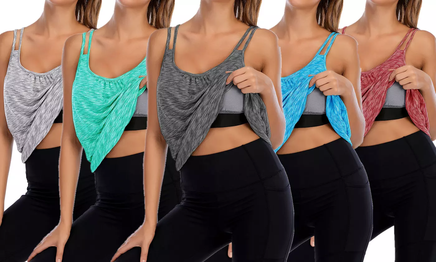Women's Workout Yoga Racerback Tank Tops with Built in Shelf Bra - Primary Image