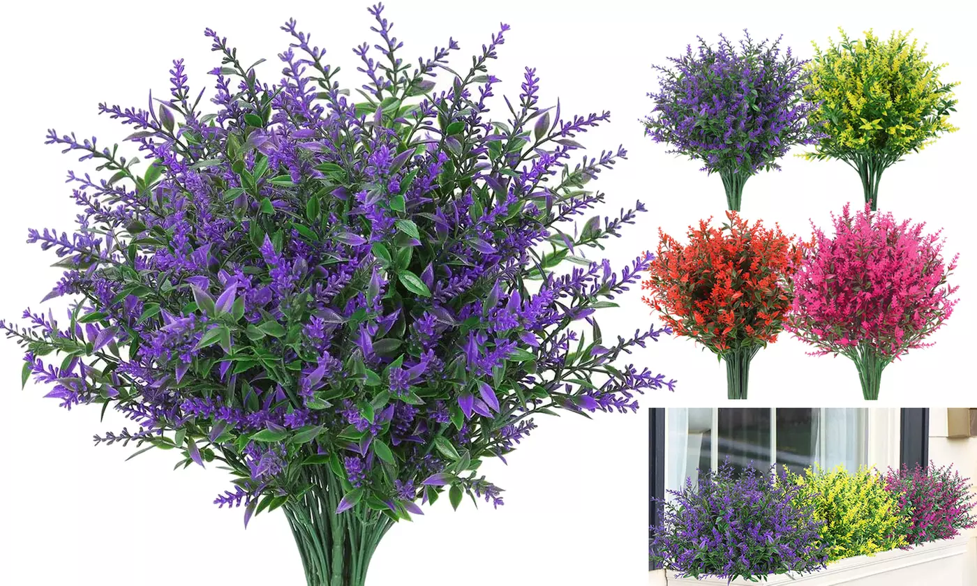 ItBelongs2U 8-Pack UV Resistant Artificial Lavender Flowers Faux Plastic Plants