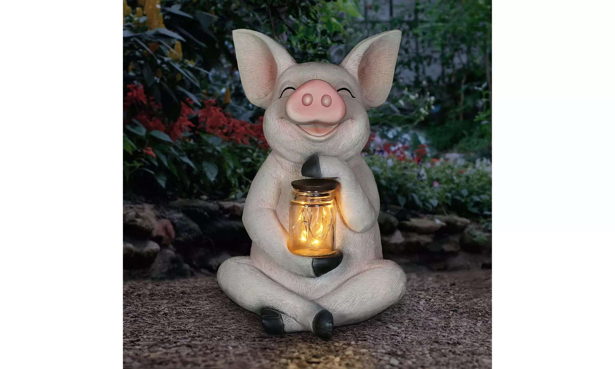 Exhart Solar Figure Garden Statue Holding Glass Jar w/8 LED Fairy String Lights - Primary Image