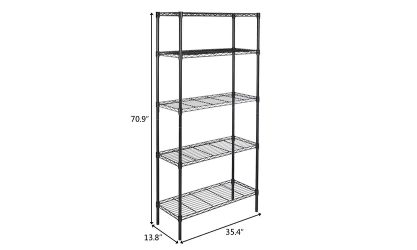 5-Tier Wire Rack Shelf Adjustable Unit Garage Kitchen Storage Organizer Black - Second Medium