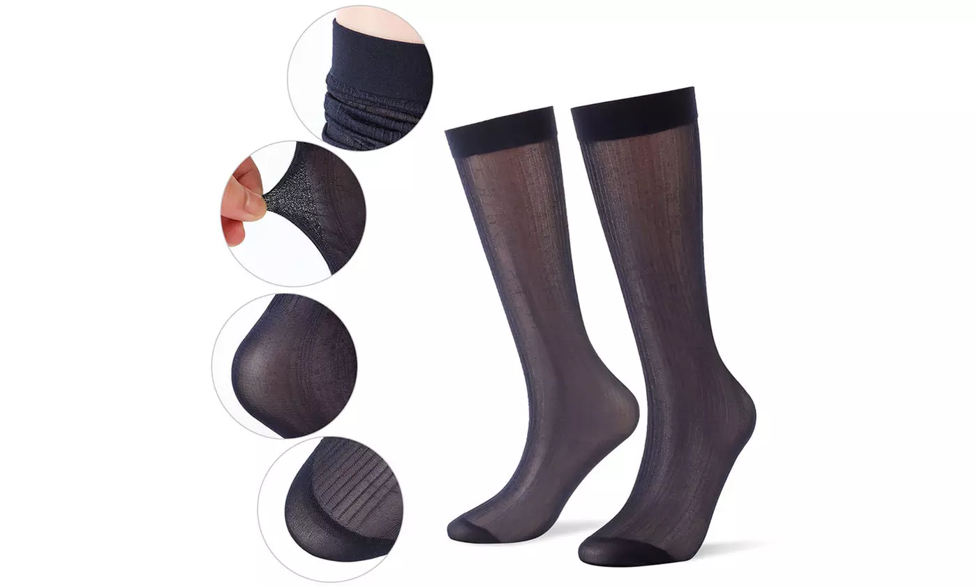 Wide Striped Sheer Dress Sock Silk High Thin Breathable Socks