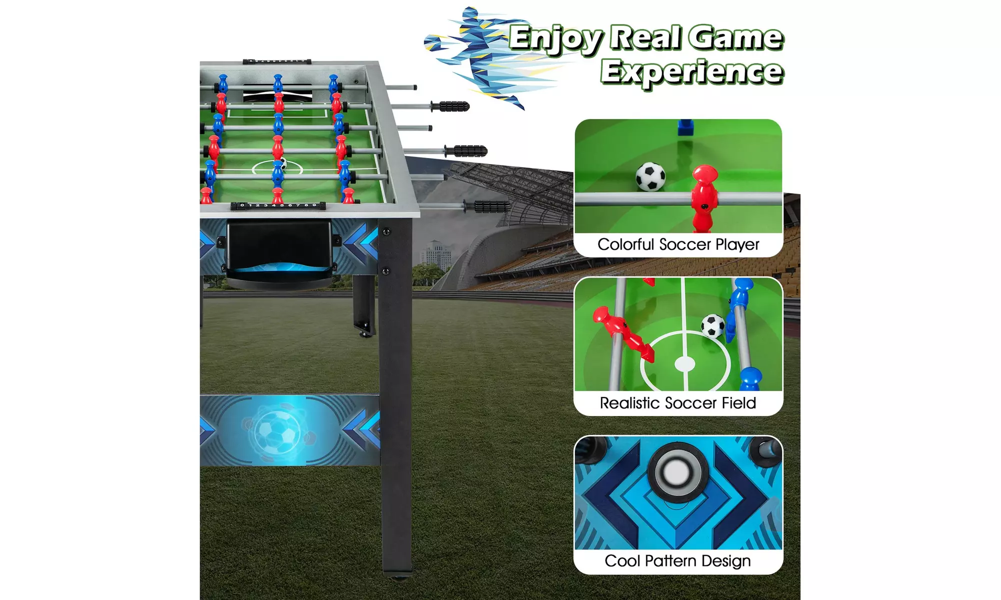 Foosball Table Game Set w/ 2 Footballs Smooth Handle 18 Realistic Players