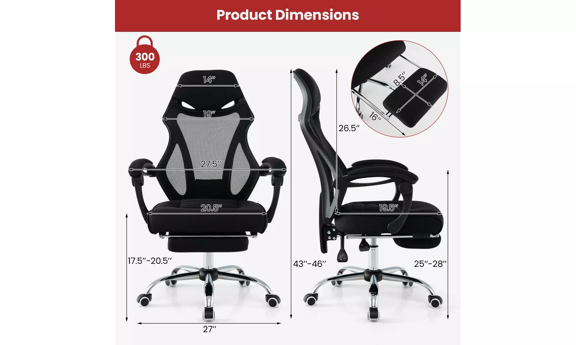 Costway Ergonomic Mesh Office Chair with Footrest Height-Adjustable Backrest